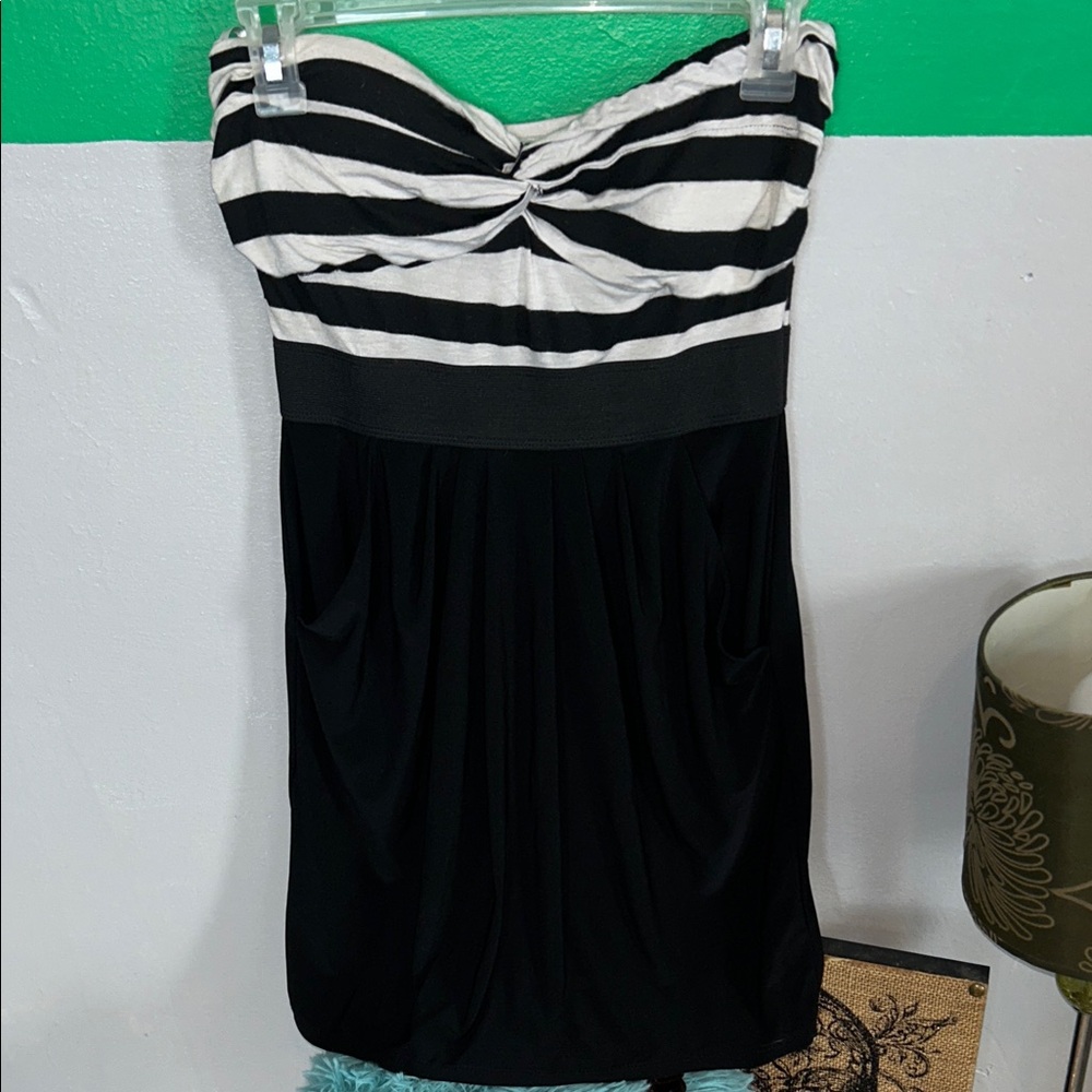 Deb Strapless Black and White Dress